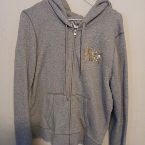 PINK Victorias Secret Gray Zip-Up Hoodie with Sequin Accent Size L